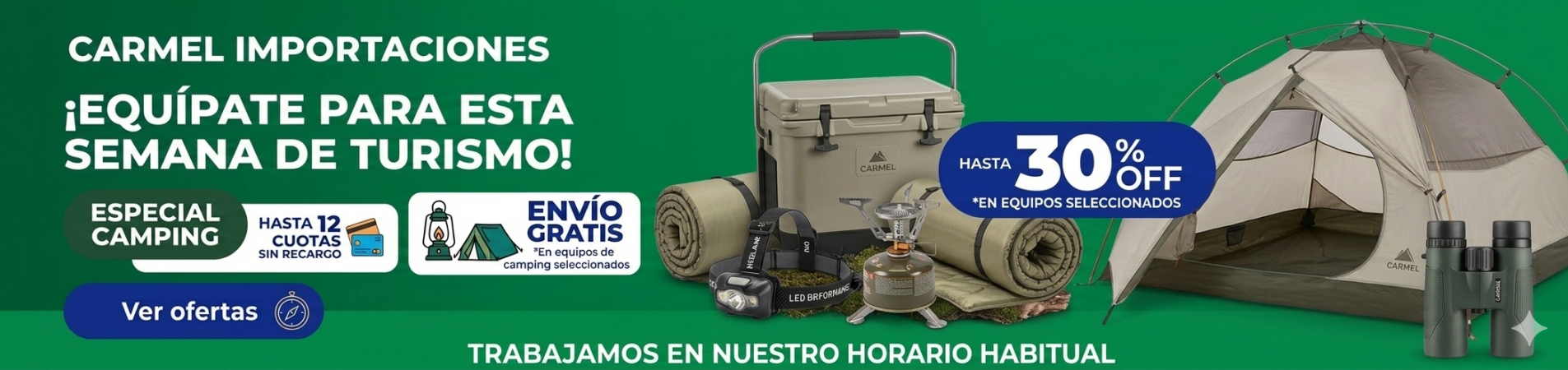 Gran variedad de articulos para camping hasta 40% OFF  Carmel importaciones
