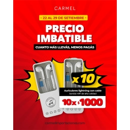 PROMO X10 - AURICULARES LIGHTNING CON CABLE Y CONTROL VOLUMEN (BLUETOOTH)