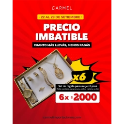 PROMO X6 - SET DE REGALO MUJER 6P RELOJ, PULSERA, CARAVANAS, ANILLO, CADENA Y DIJE