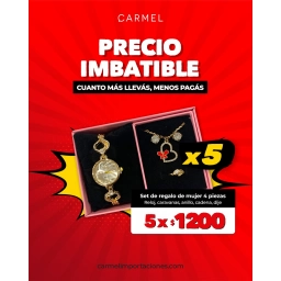 PROMO X5 - SET DE REGALO MUJER 4P RELOJ COLLAR CARAVANAS Y ANILLO