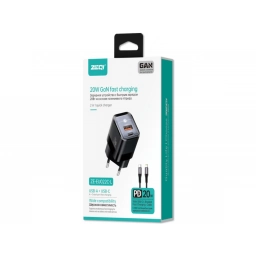 ZEQI CARGADOR DE PARED GAN (USB-A + PD USB-C 20W + CABLE LIGHTNING) ZE-EU022C-L