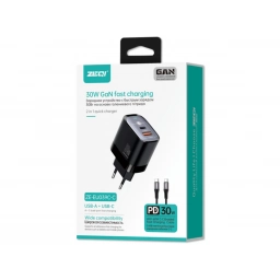 ZEQI CARGADOR DE PARED GAN (USB-A + PD USB-C 30W + CABLE USB-C) ZE-EU039C-C