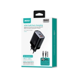 ZEQI CARGADOR DE PARED GAN (USB-A + PD USB-C 45W + CABLE USB-C) ZE-EU040C-C