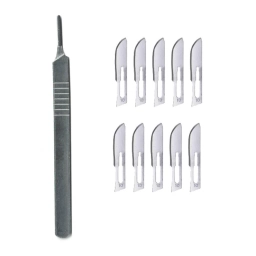 MANGO DE BISTURI DE ACERO INOXIDABLE (INCLUYE 10 HOJAS INTERCAMBIABLES)