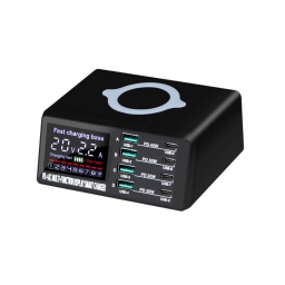 CARGADOR RAPIDO QC3.0 (4 SALIDAS USB + 4 SALIDAS TIPO-C + CARGA INALAMBRICA)     MODEL: WLX-X9D