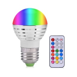 BOMBILLO LED 3W LUZ BLANCA + RGB C/ CONTROL REMOTO BAJO CONSUMO ROSCA E27