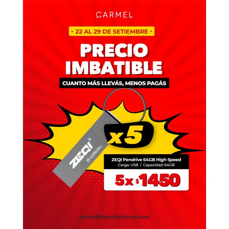 PROMO X5 - PENDRIVE ZEQI 64GB HIGH-SPEED USB 2.0