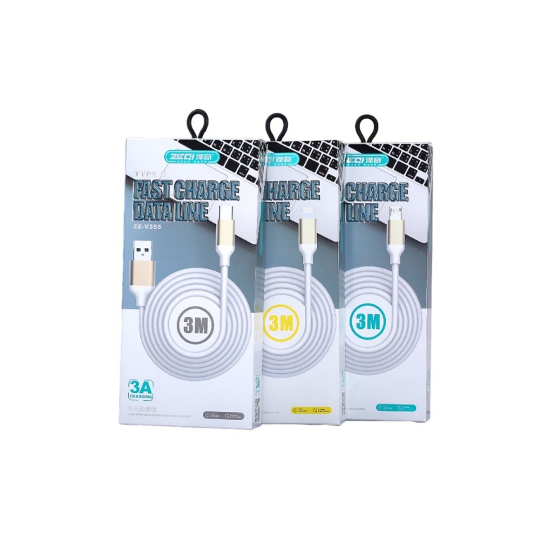 ZEQI CABLE DE DATOS (USB - LIGHTNING) 3M MODEL: ZE-V356