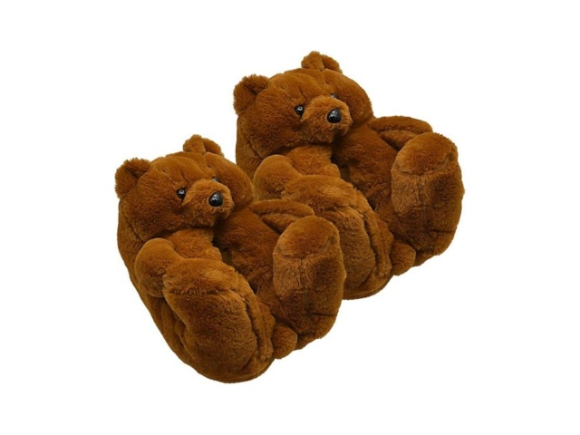 PANTUFLAS EN FORMA DE OSITO PELUCHE (PELUDITAS) MARRON OSCURO