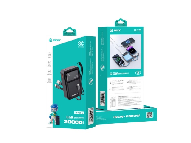 ZEQI POWER BANK 66W + PD 20W CON CABLES DE CARGA (10000MAH)     MODEL: ZE-X3S