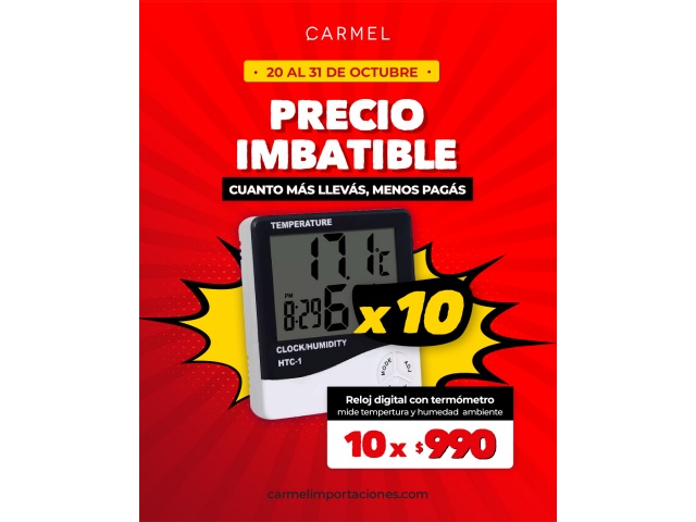 PROMO X10 - RELOJ DESPERTADOR DIGITAL CON TERMOMETRO Y MEDIDOR DE HUMEDAD
